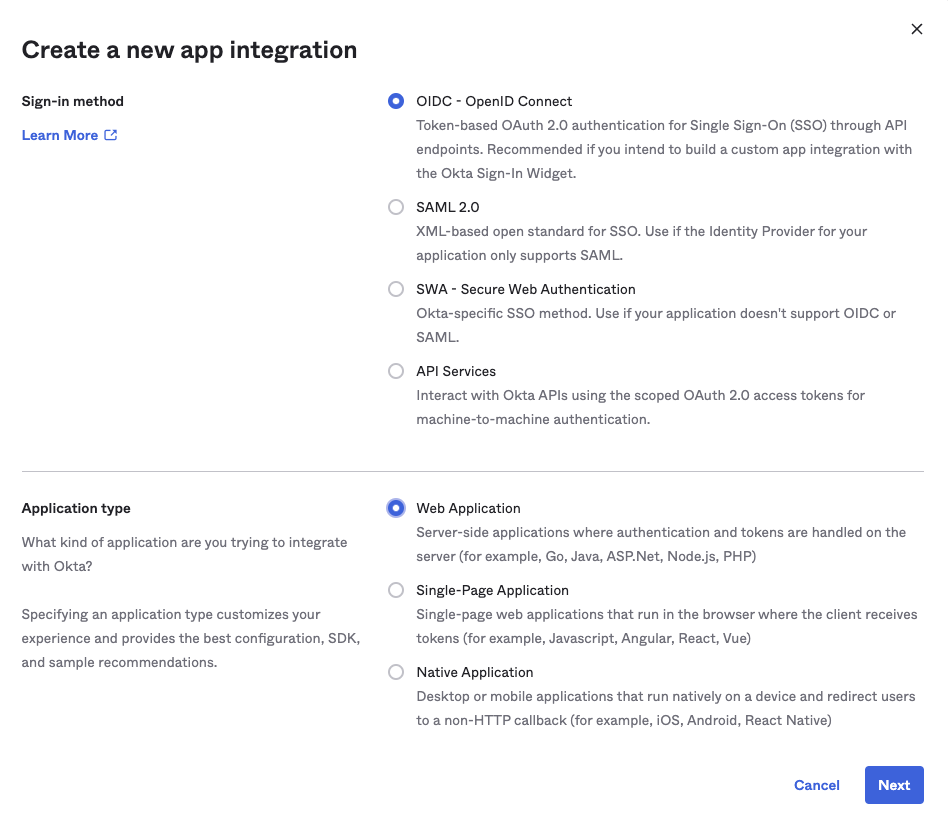 Okta App Integration Page